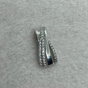 Vtg 925 Sterling Silver Wave Ribbon CZ Pavé Necklace Pendant